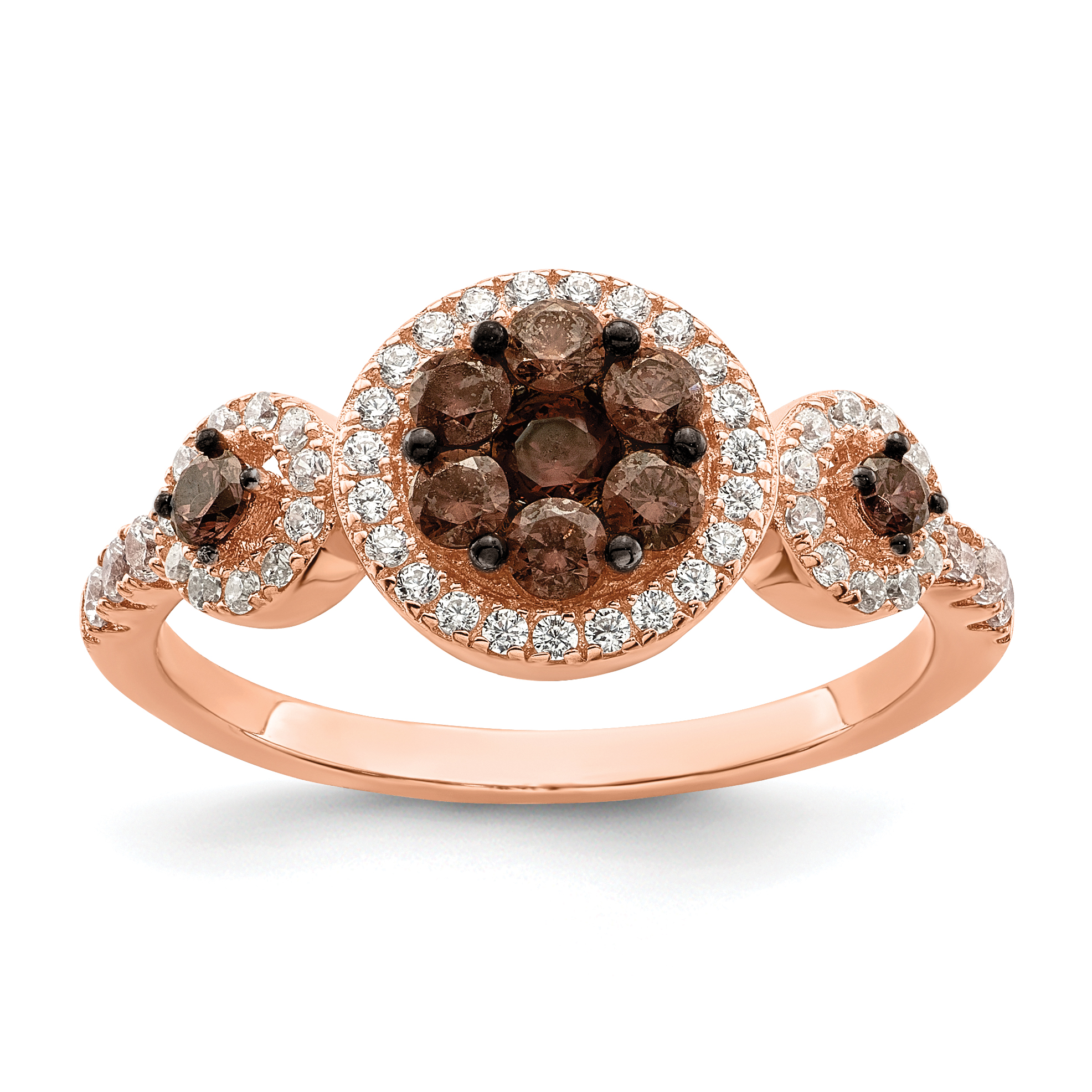 Sterling Silver Rose-tone Black Rhodium-plated CZ Fancy Ring (QR7198-6)