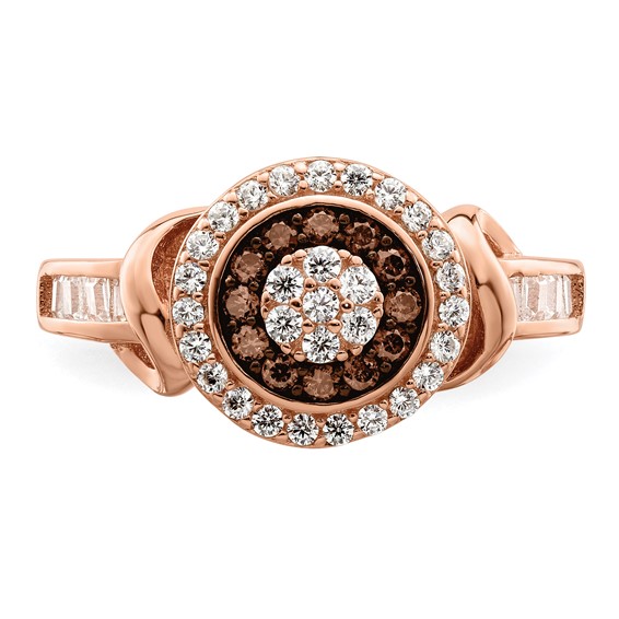 Sterling Silver Rose-tone Black Rhodium-plated CZ Fancy Ring