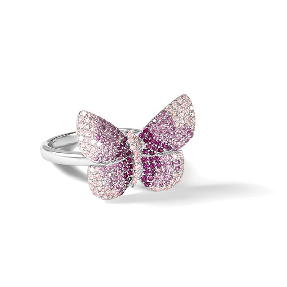 Sterling Silver Rhodium-plated Polished Pink CZ Butterfly Ring