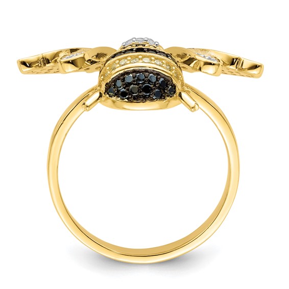 Sterling Silver Blk/White RH-plated Gold-tone CZ Bumblebee Ring