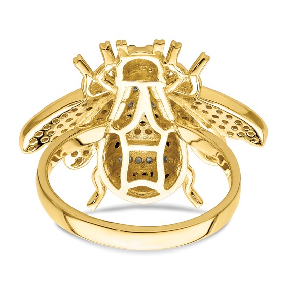 Sterling Silver Blk/White RH-plated Gold-tone CZ Bumblebee Ring
