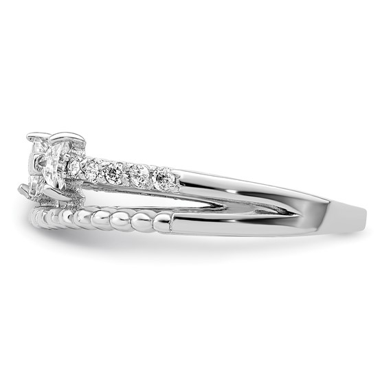Sterling Silver Rhodium-plated Polished Double CZ Bow Ring