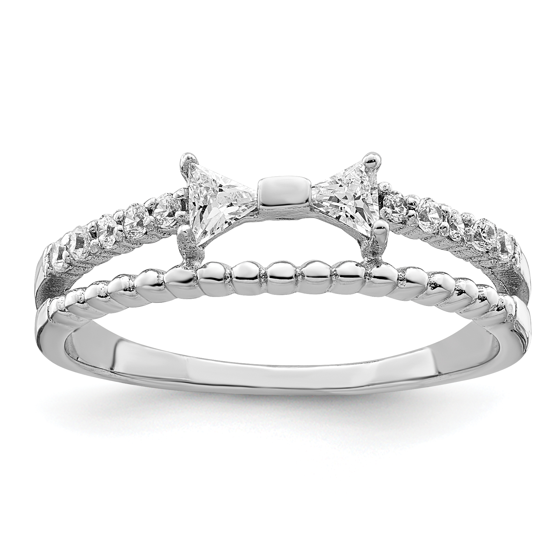 Sterling Silver Rhodium-plated Polished Double CZ Bow Ring (QR7204-6)