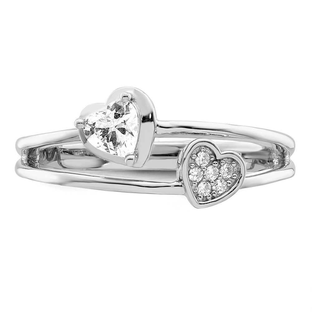 Sterling Silver Rhodium plated CZ Hearts Ring (QR7205-8)
