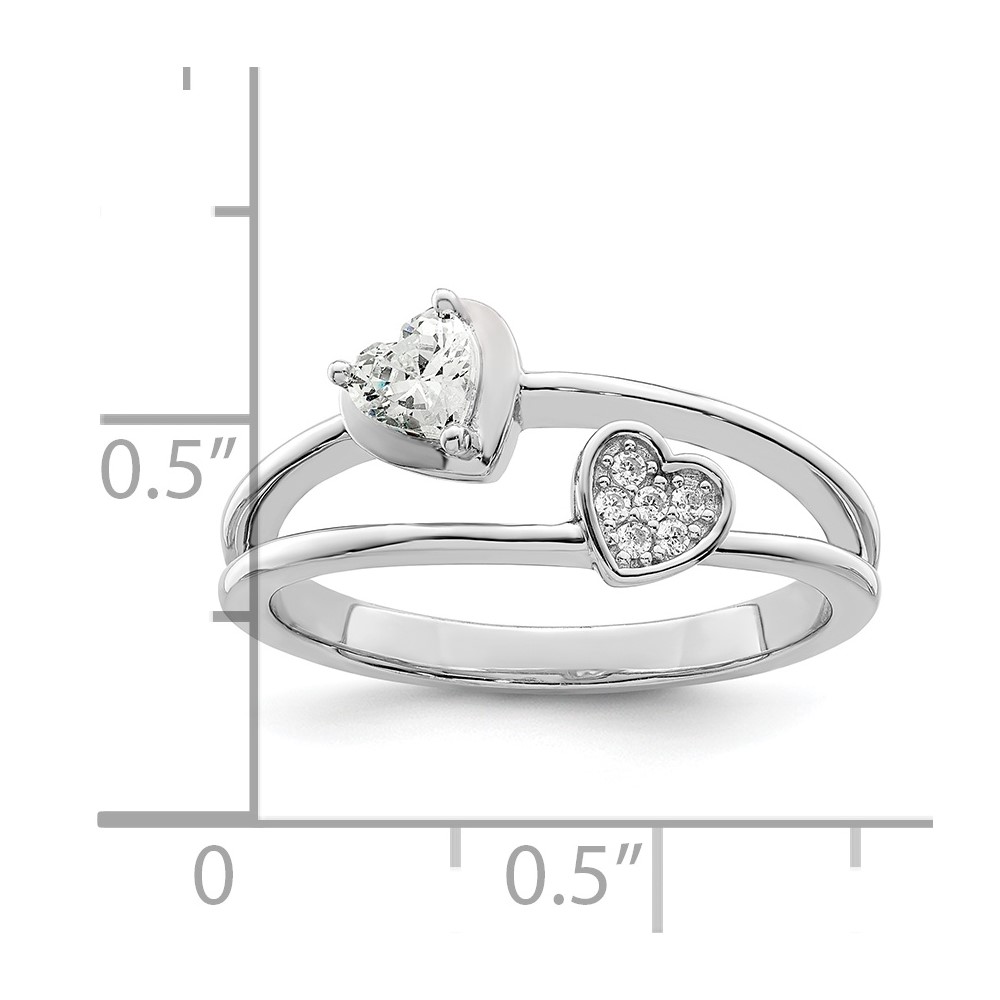 Sterling Silver Rhodium plated CZ Hearts Ring (QR7205-8)