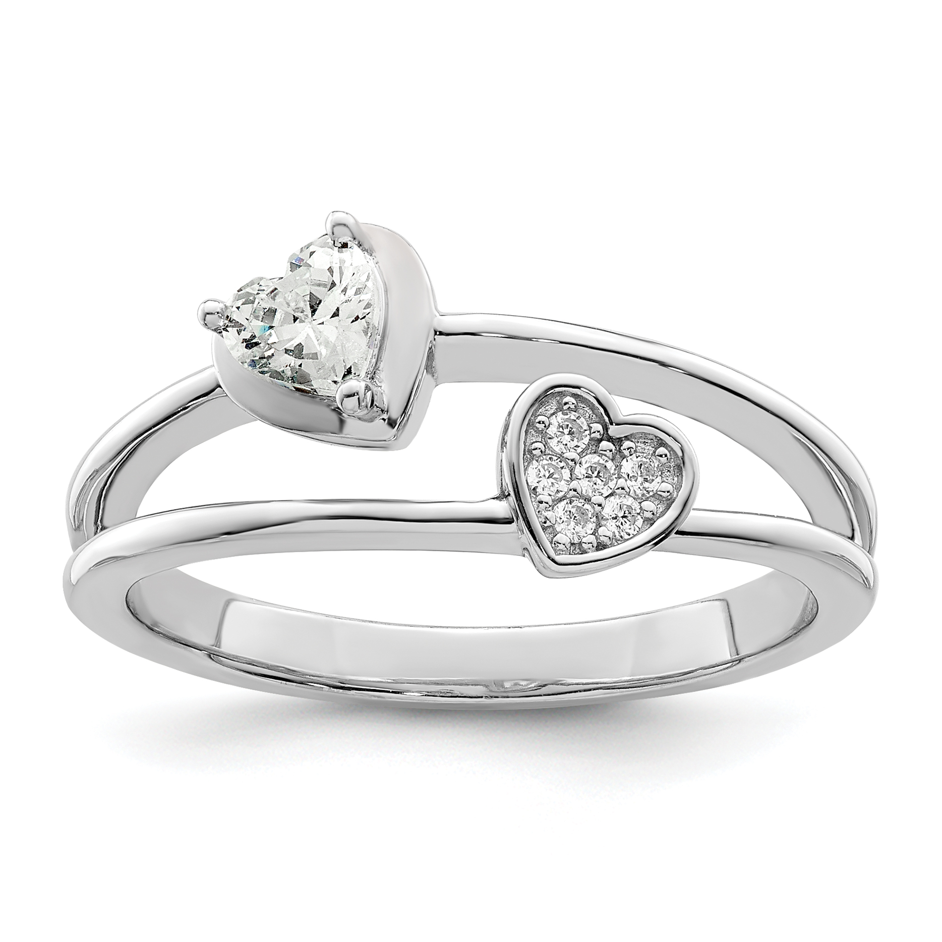 Sterling Silver Rhodium plated CZ Hearts Ring (QR7205-7)