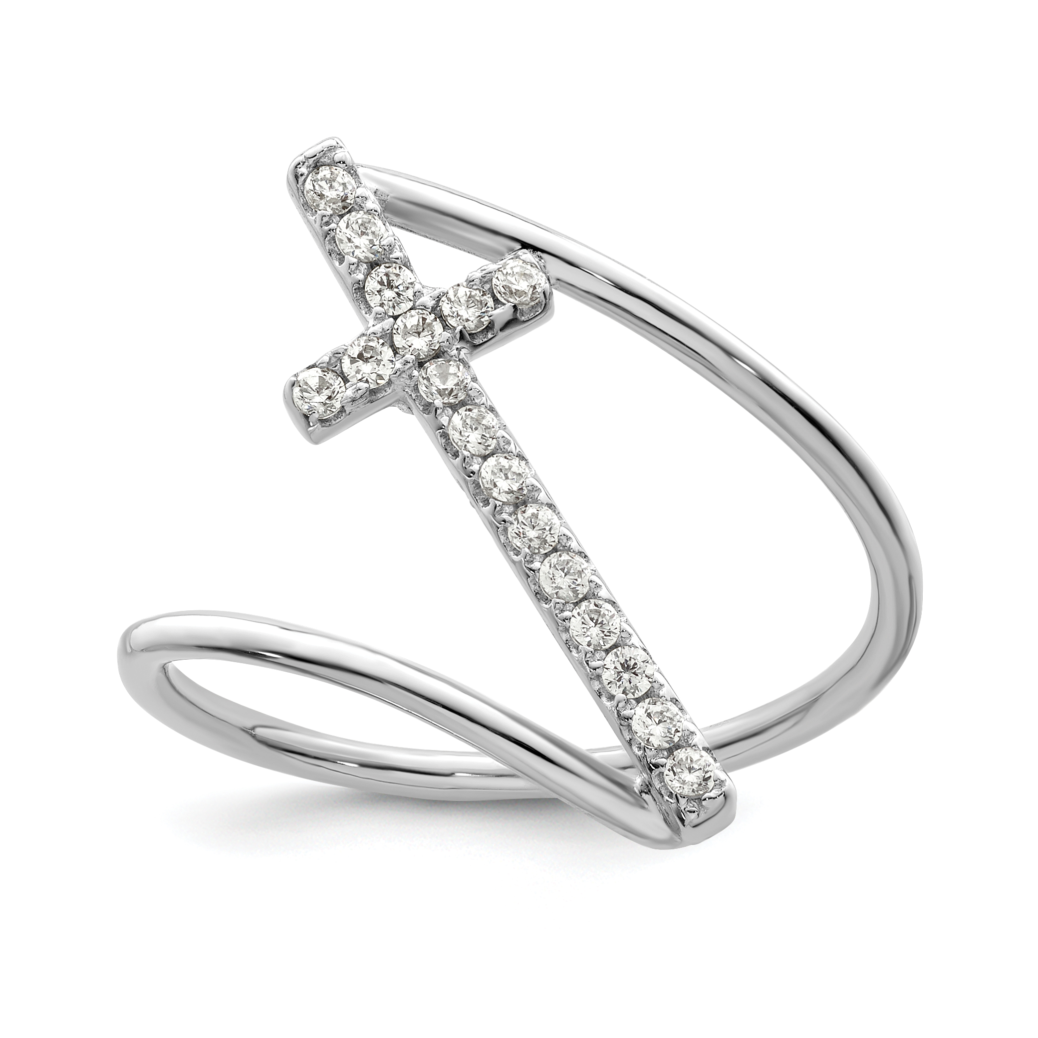 Sterling Silver Rhodium-plated Polished CZ Cross Ring (QR7206-7)