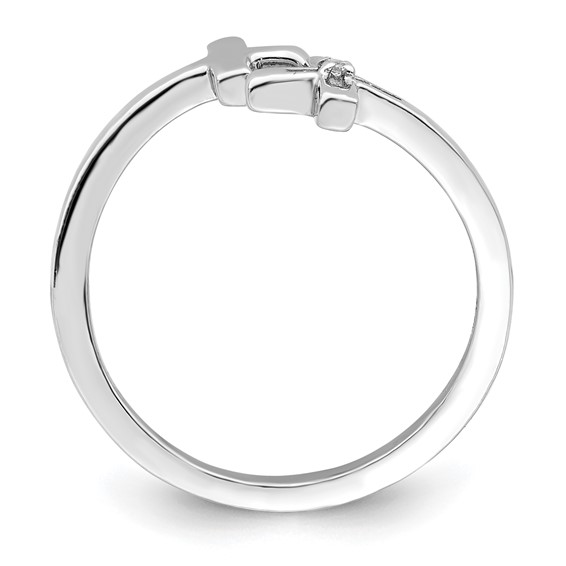 Sterling Silver Rhodium-plated CZ Double Cross Adjustable Ring
