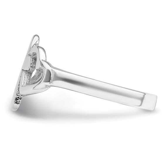 Sterling Silver Rhodium plated Hearts & Cross Ring