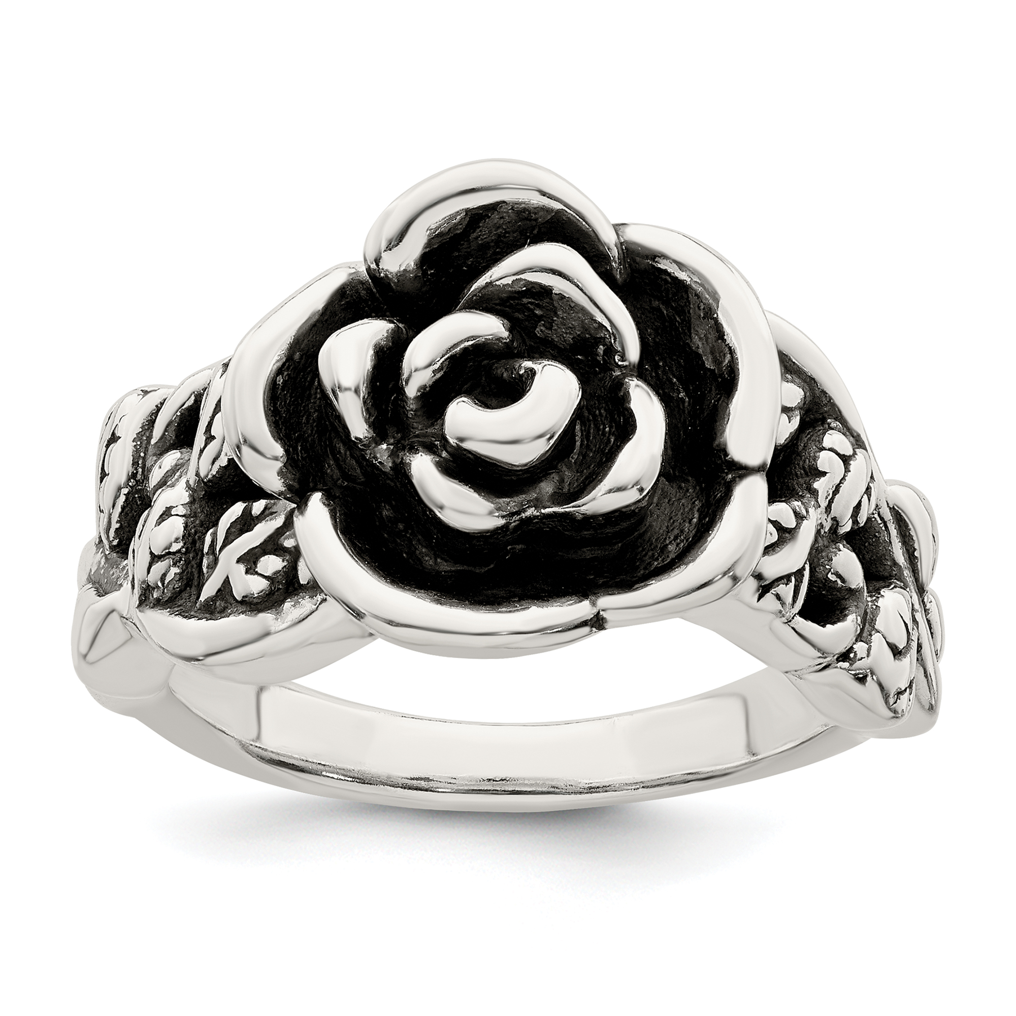 Sterling Silver Antiqued Rose Flower Ring (QR7209-6)