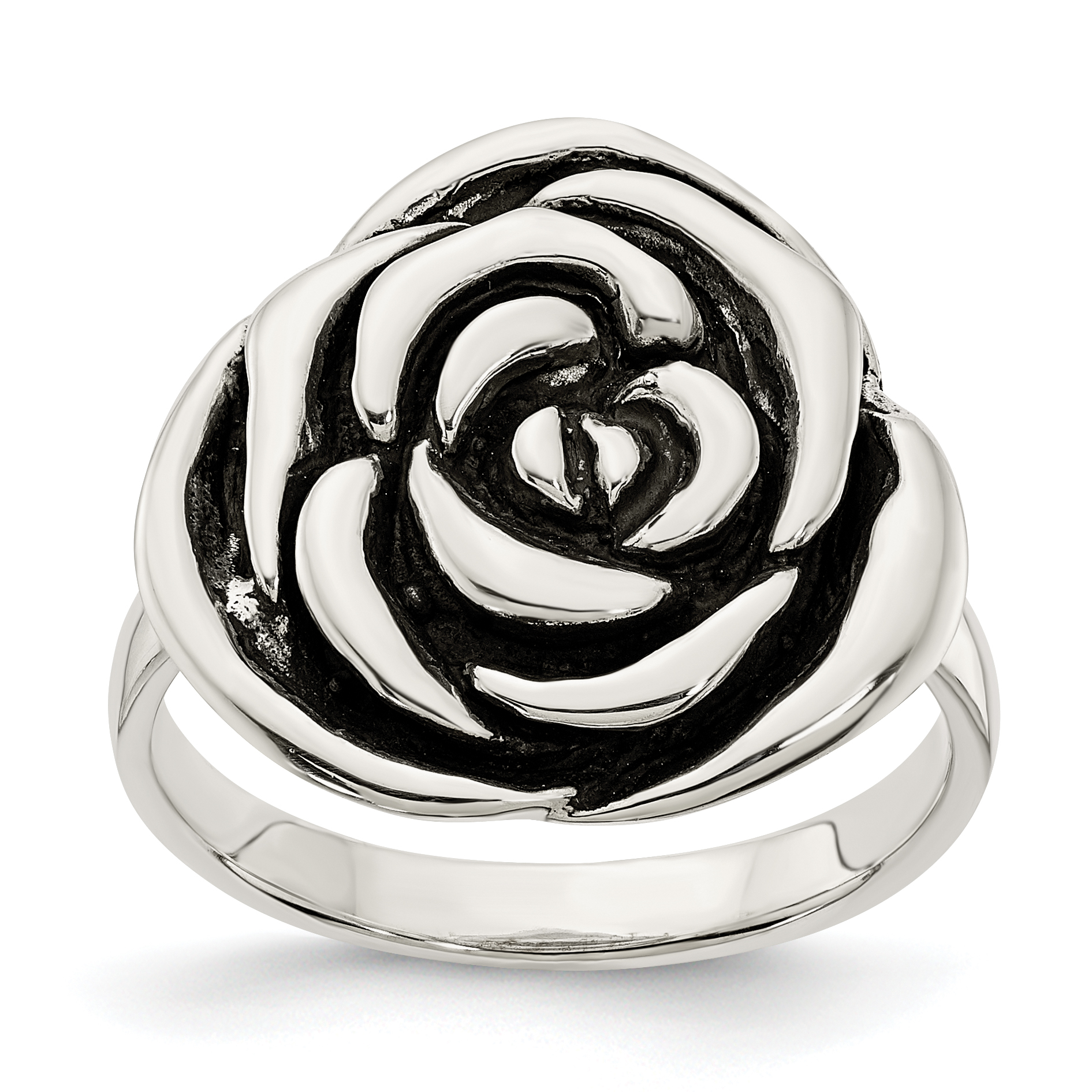Sterling Silver Polished Antiqued Rose Ring (QR7210-6)