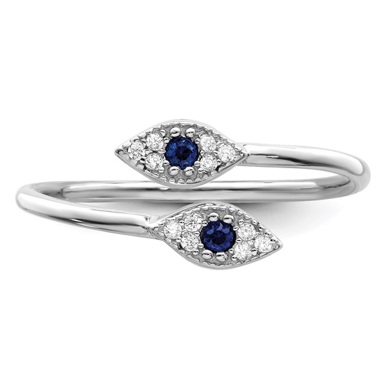 Sterling Silver Rhodium-plated Polished Blue & White CZ Eye Adjustable Ring