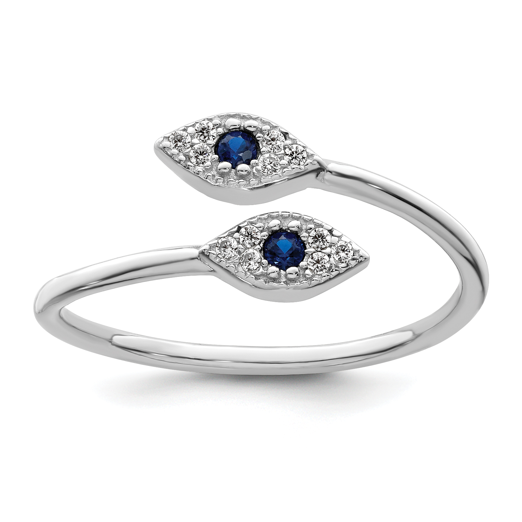 Sterling Silver Rhodium-plated Polished Blue & White CZ Eye Adjustable Ring (QR7212)