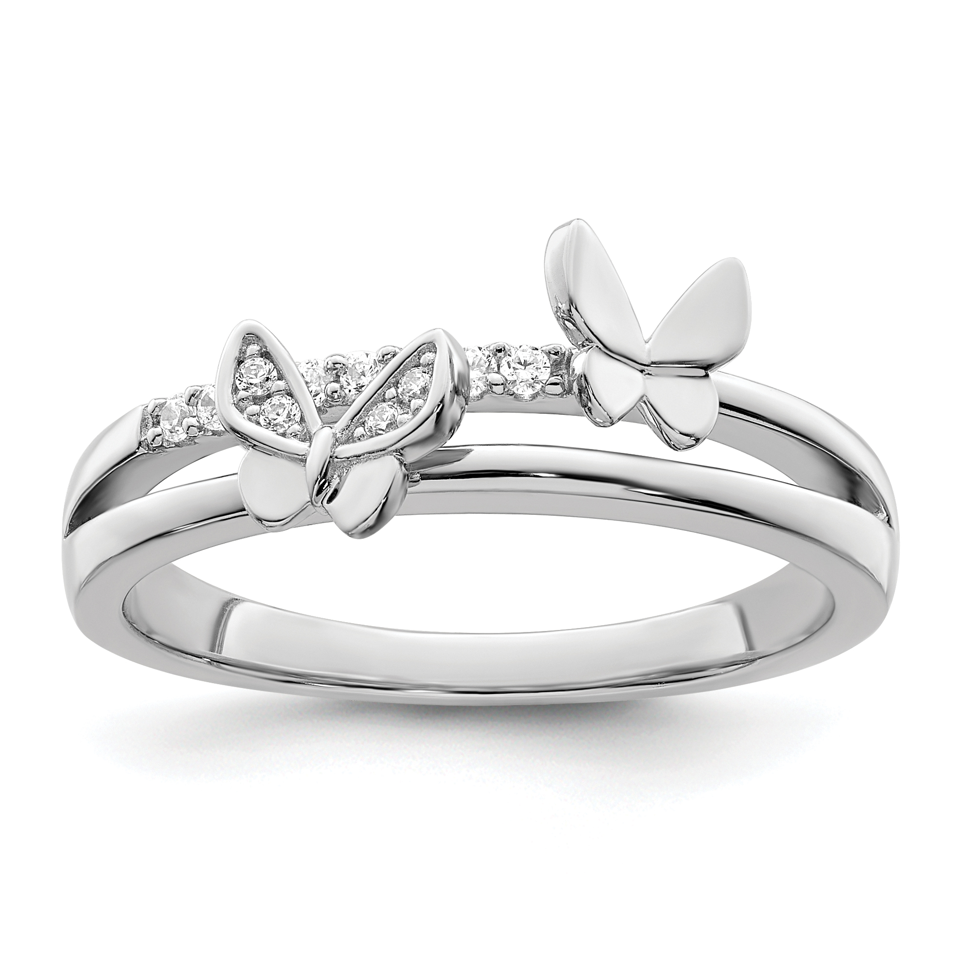 Sterling Silver Rhodium plated CZ Butterflies Ring (QR7213-7)