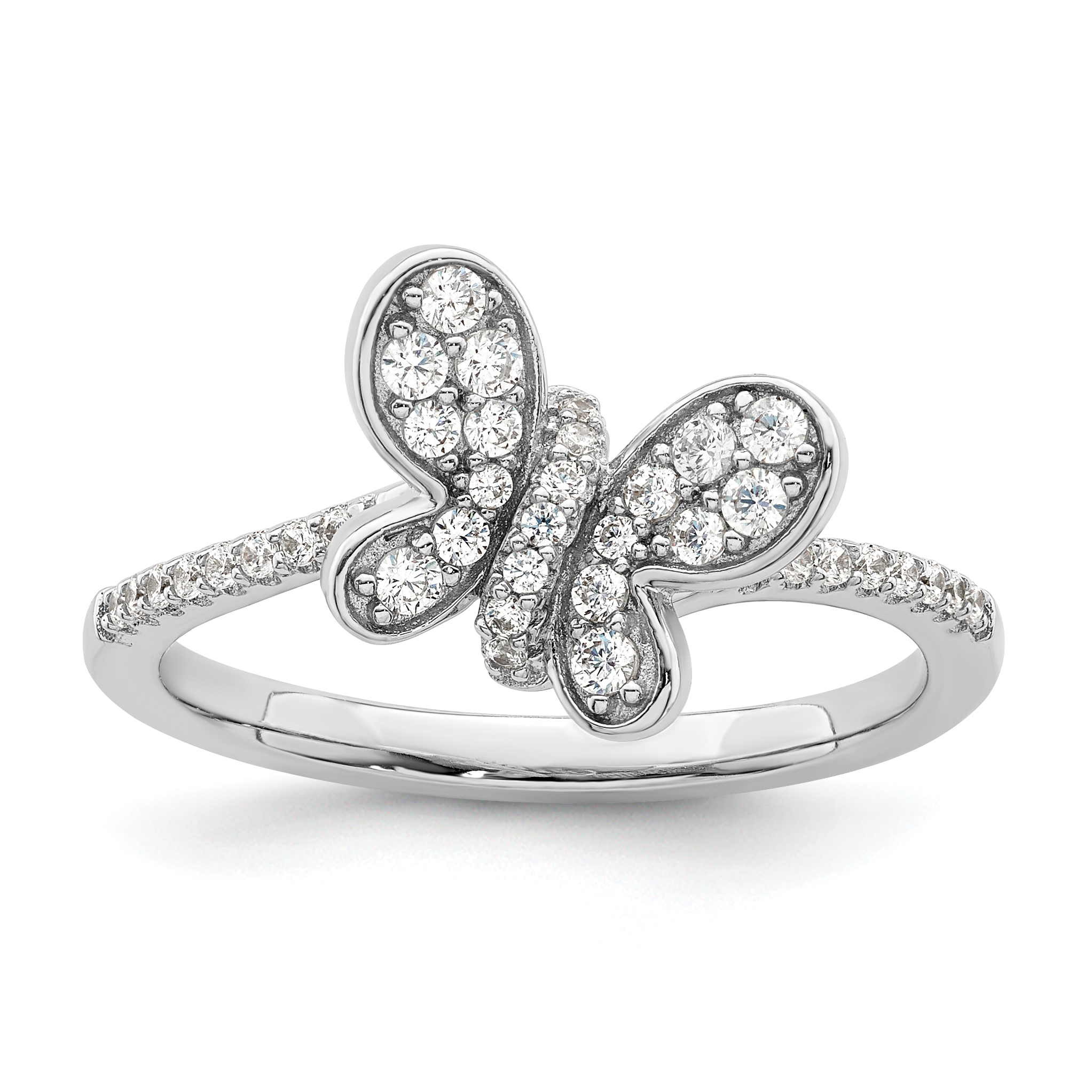 Sterling Silver Rhodium-plated CZ Butterfly Ring (QR7214-6)