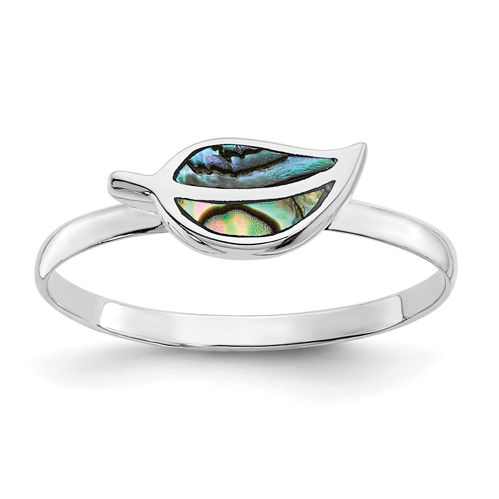 Sterling Silver RH-plated Abalone Leaf Ring (QR7217-6)
