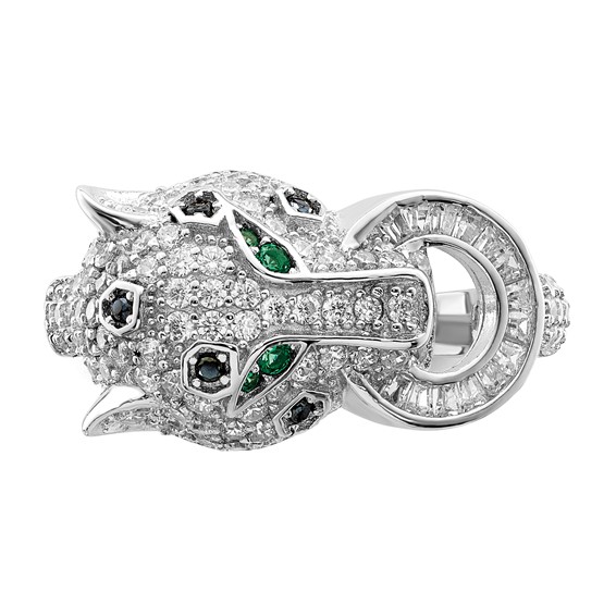 Sterling Silver Rhodium-plated Polished CZ Cheetah Ring