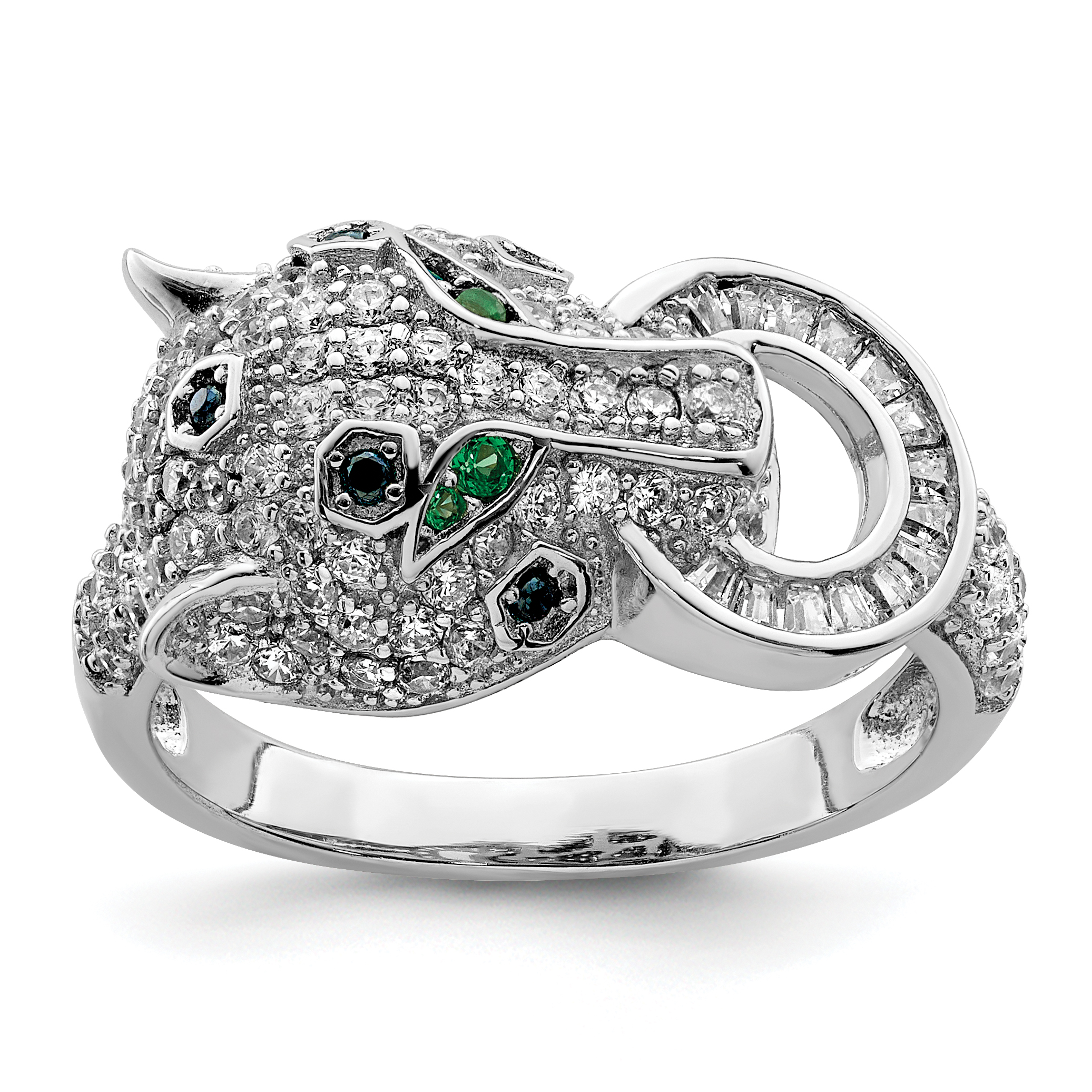 Sterling Silver Rhodium-plated Polished CZ Cheetah Ring (QR7219-6)