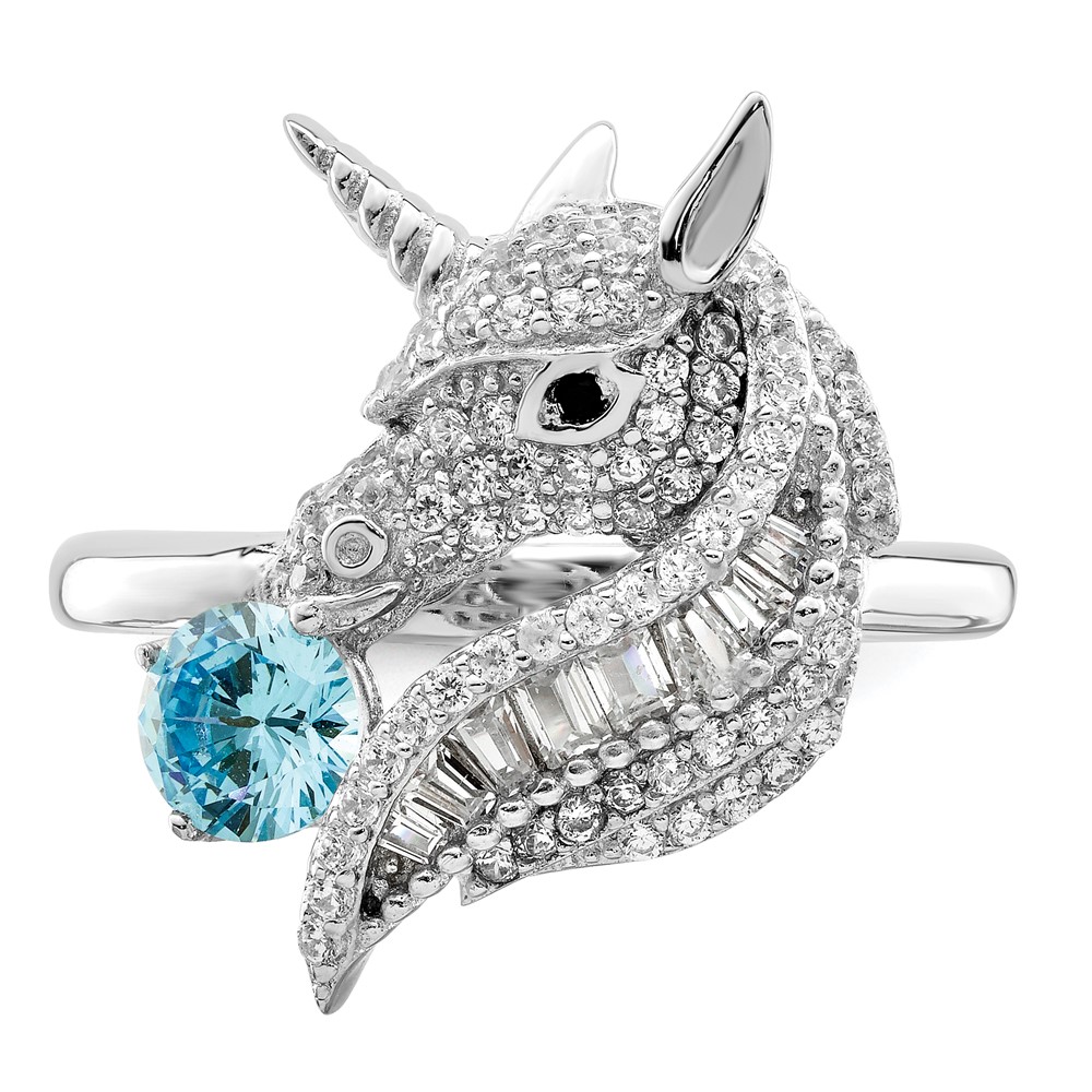 Sterling Silver Rhodium-plated Polished CZ Unicorn Ring (QR7221-6)
