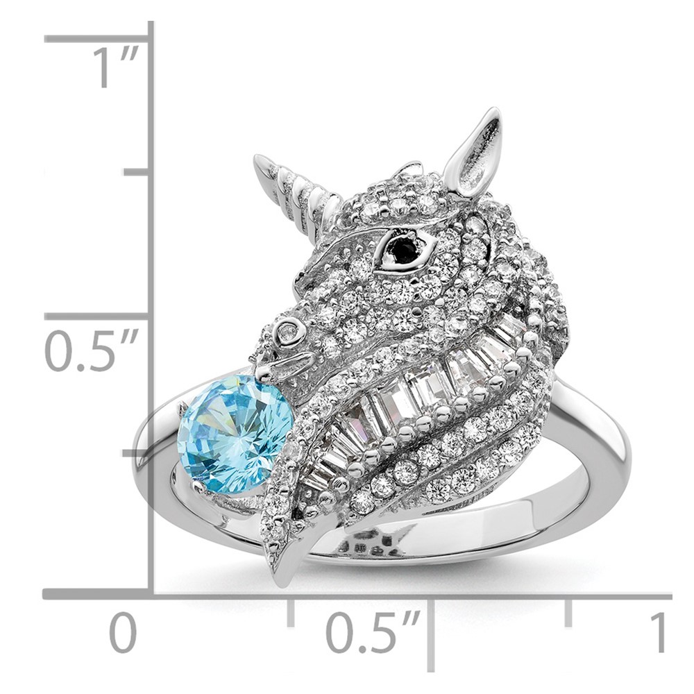 Sterling Silver Rhodium-plated Polished CZ Unicorn Ring (QR7221-6)