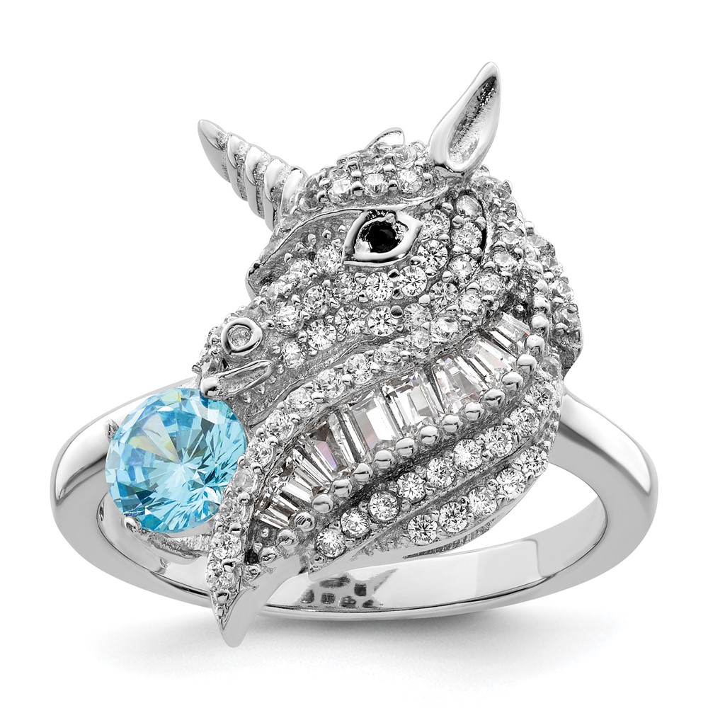 Sterling Silver Rhodium-plated Polished CZ Unicorn Ring (QR7221-6)