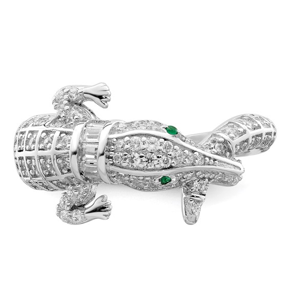 Sterling Silver Rhodium-plated Polished CZ Alligator Ring
