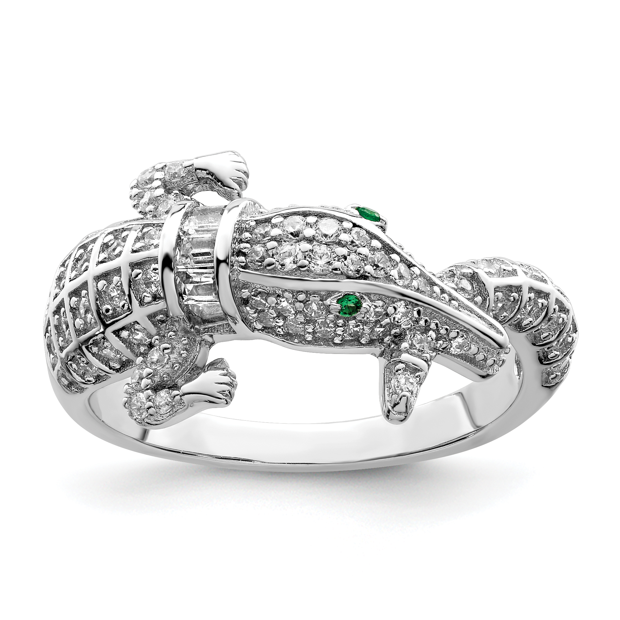 Sterling Silver Rhodium-plated Polished CZ Alligator Ring (QR7222-6)