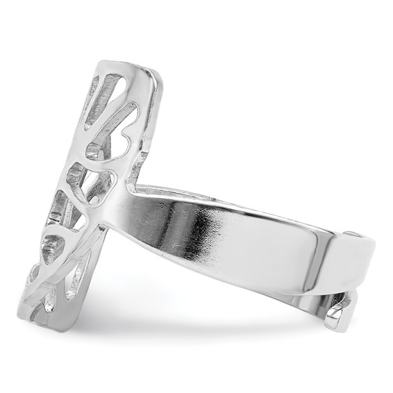 Sterling Silver Rhod. Polished Four Leaf Adjustable Ring