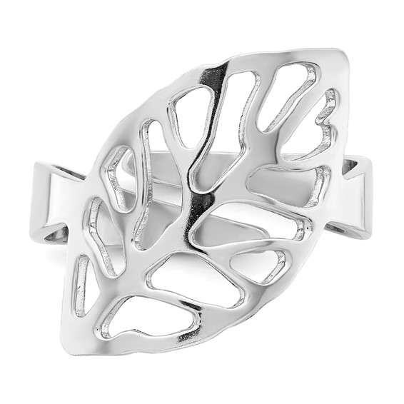 Sterling Silver Rhod. Polished Four Leaf Adjustable Ring