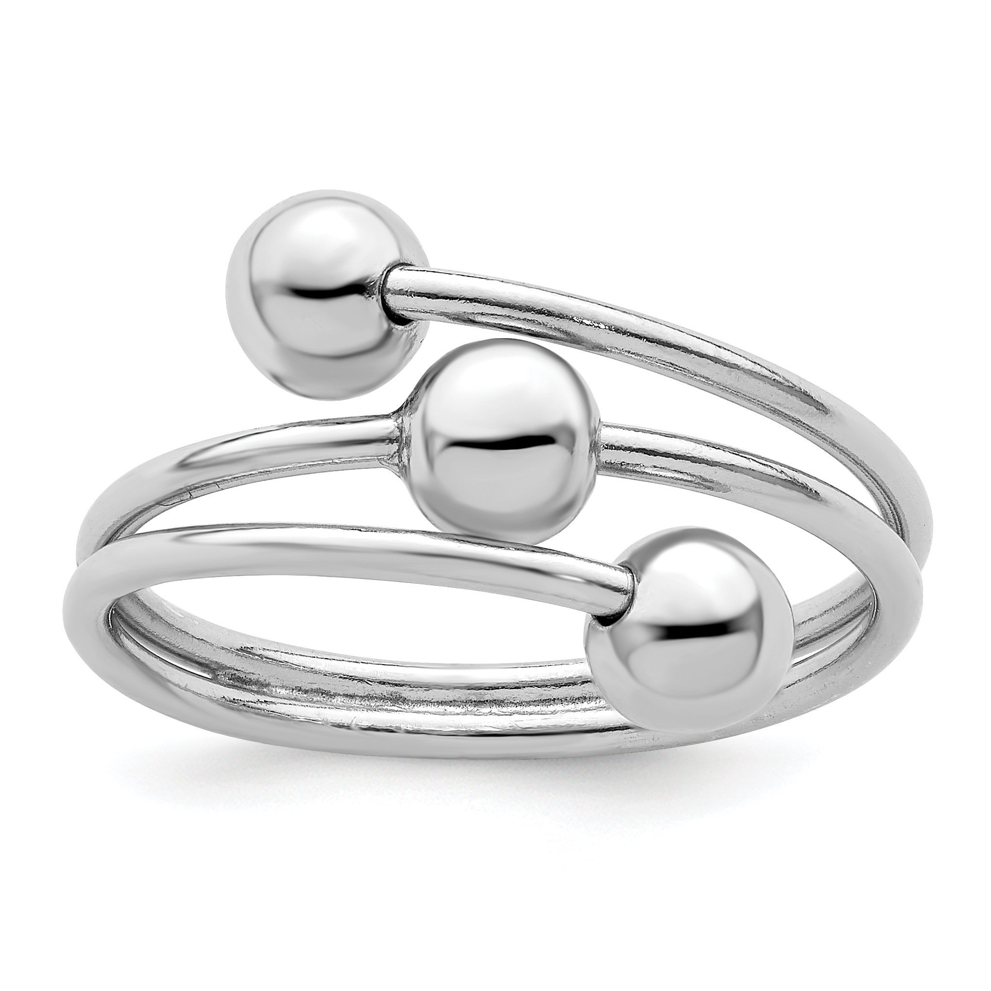 Sterling Silver Rhodium-plated Polished 3 Ball Ring (QR7235-8)