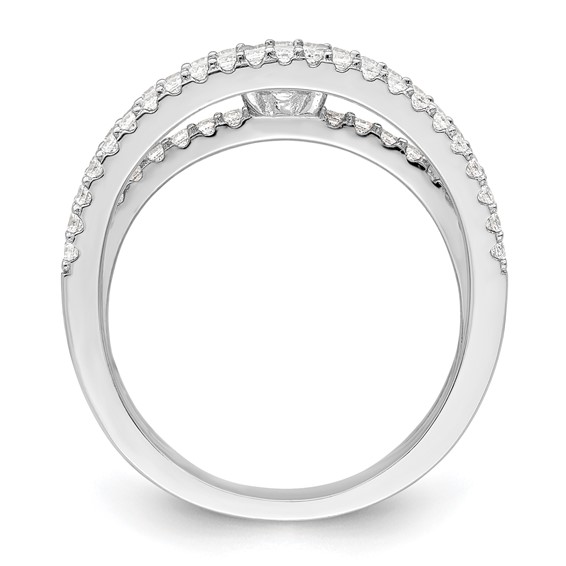 Sterling Silver Rhodium-plated CZ 3 Row Ring