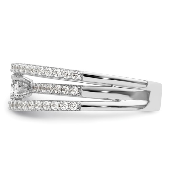 Sterling Silver Rhodium-plated CZ 3 Row Ring