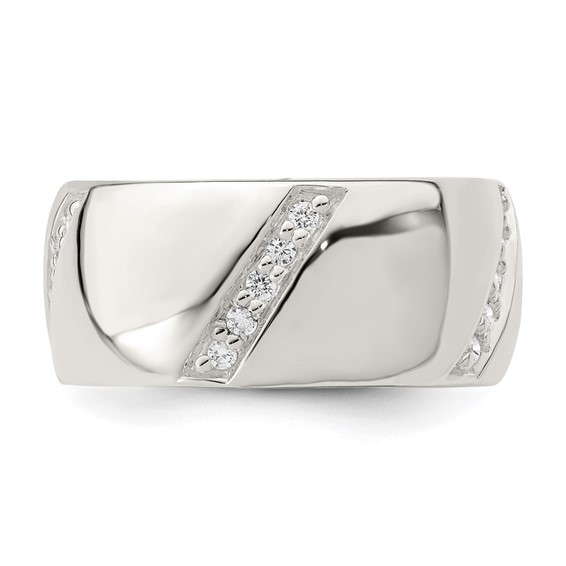 Sterling Silver CZ Slanted Lines Ring