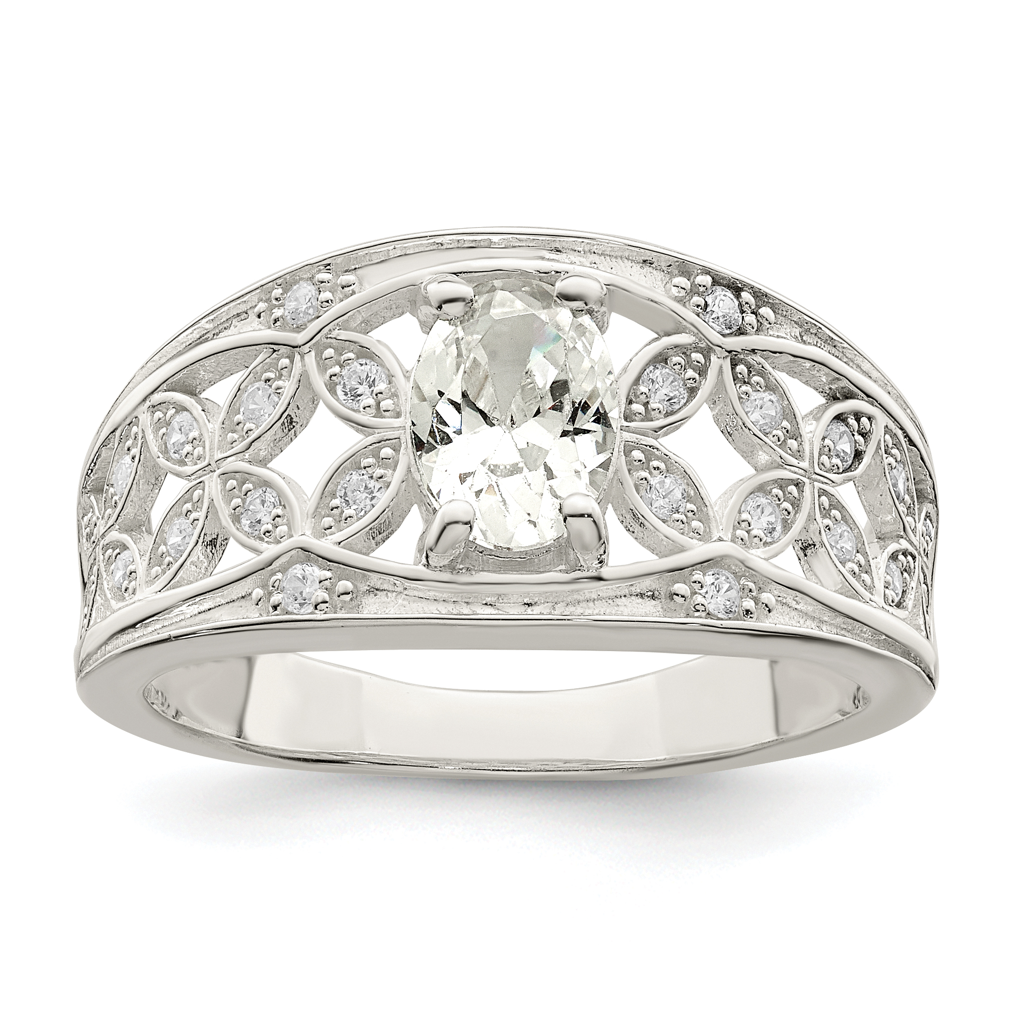 Sterling Silver CZ Flower Ring (QR7249-6)