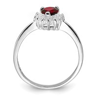 Sterling Silver Rhodium-plated Garnet & CZ Heart Ring view 2