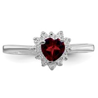 Sterling Silver Rhodium-plated Garnet & CZ Heart Ring view 5