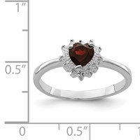 Sterling Silver Rhodium-plated Garnet & CZ Heart Ring view 3