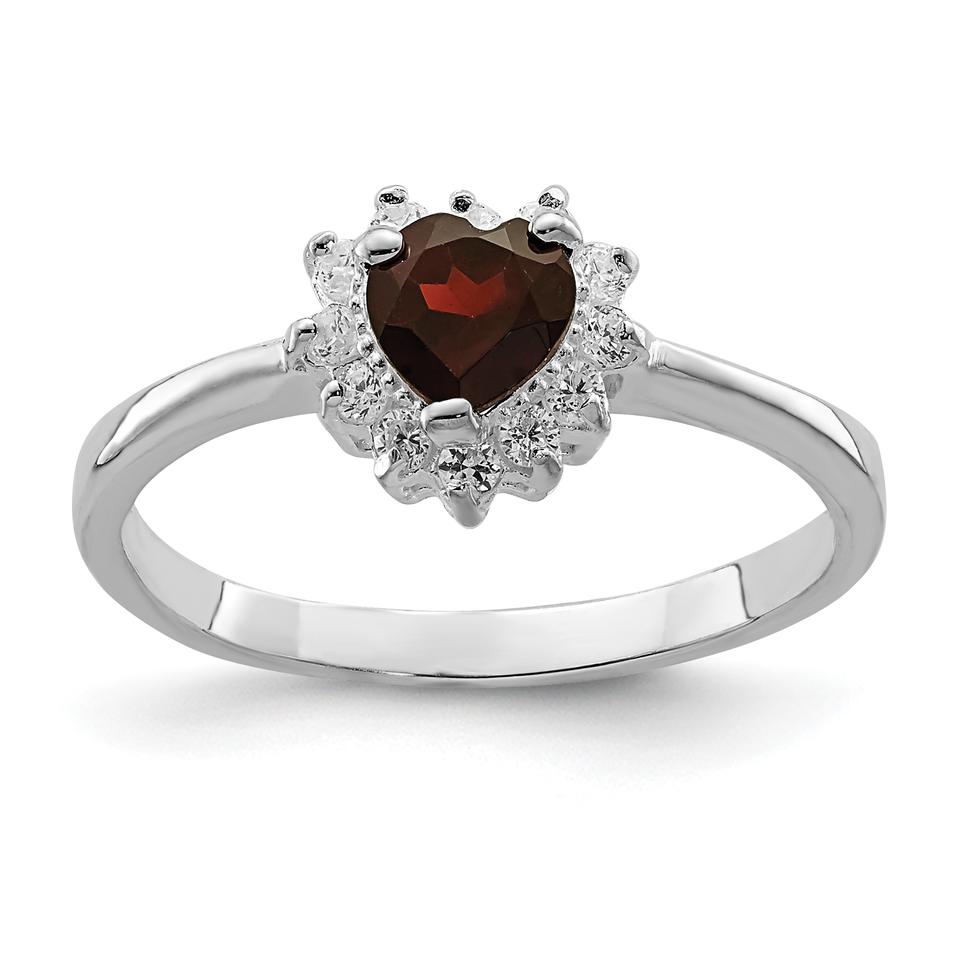 Sterling Silver Rhodium-plated Garnet & CZ Heart Ring (QR725-6)