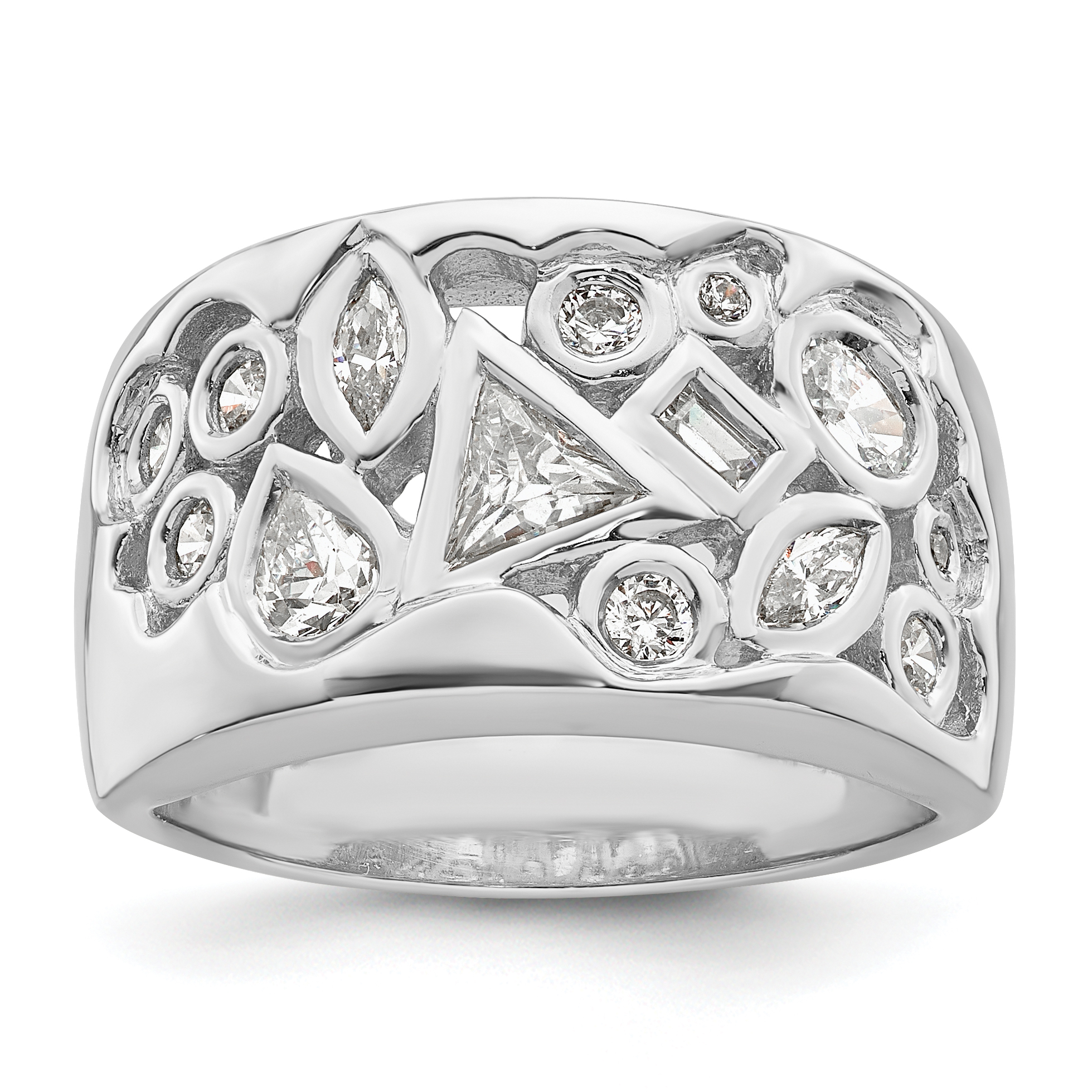 Sterling Silver Rhodium-plated Multi-shaped CZ Ring (QR7250-6)