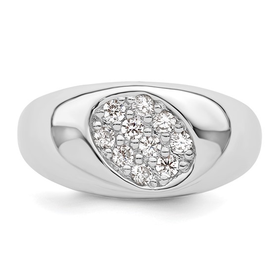 Sterling Silver Rhodium-plated CZ Oval Cluster Ring