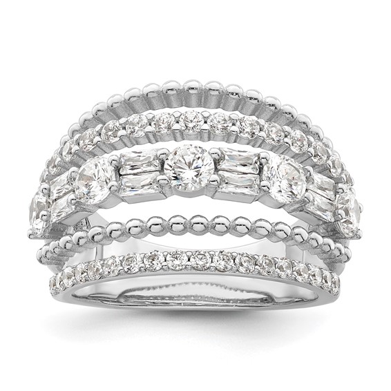 Sterling Silver Rhodium-plated CZ 5 Row Ring