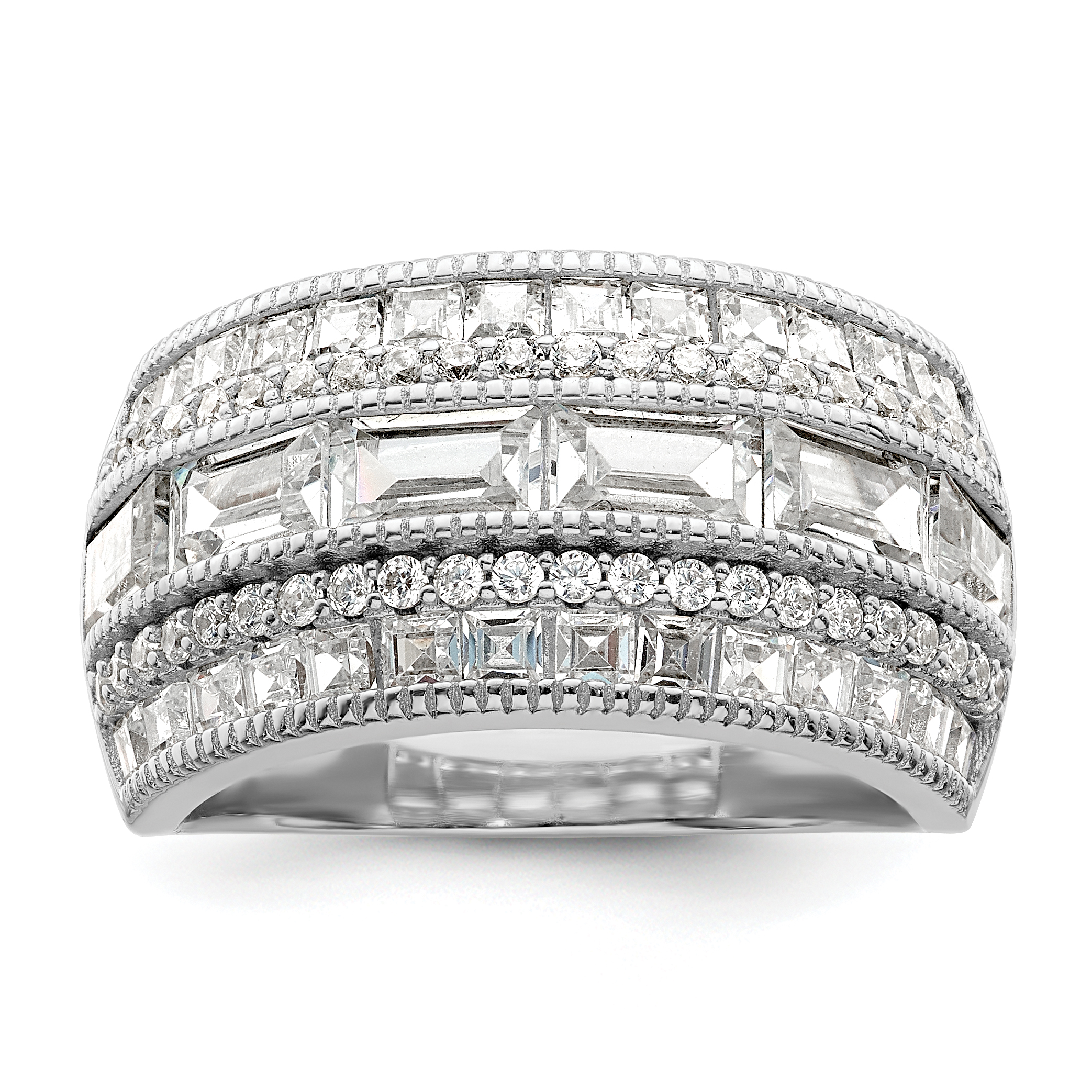 Sterling Silver Polished Rhodium-plated CZ Ring (QR7257-6)
