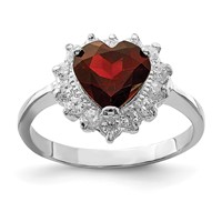 Sterling Silver Rhodium-plated Garnet & CZ Ring view 1