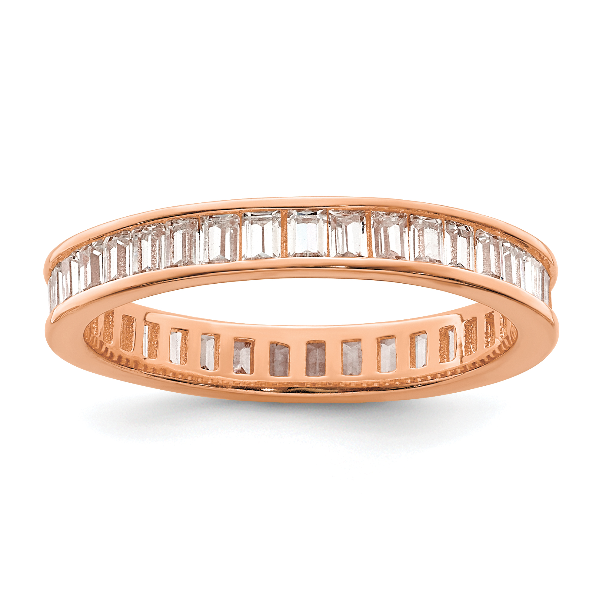 Sterling Silver Polished Rose-tone Channel Set CZ Band (QR7268-8)