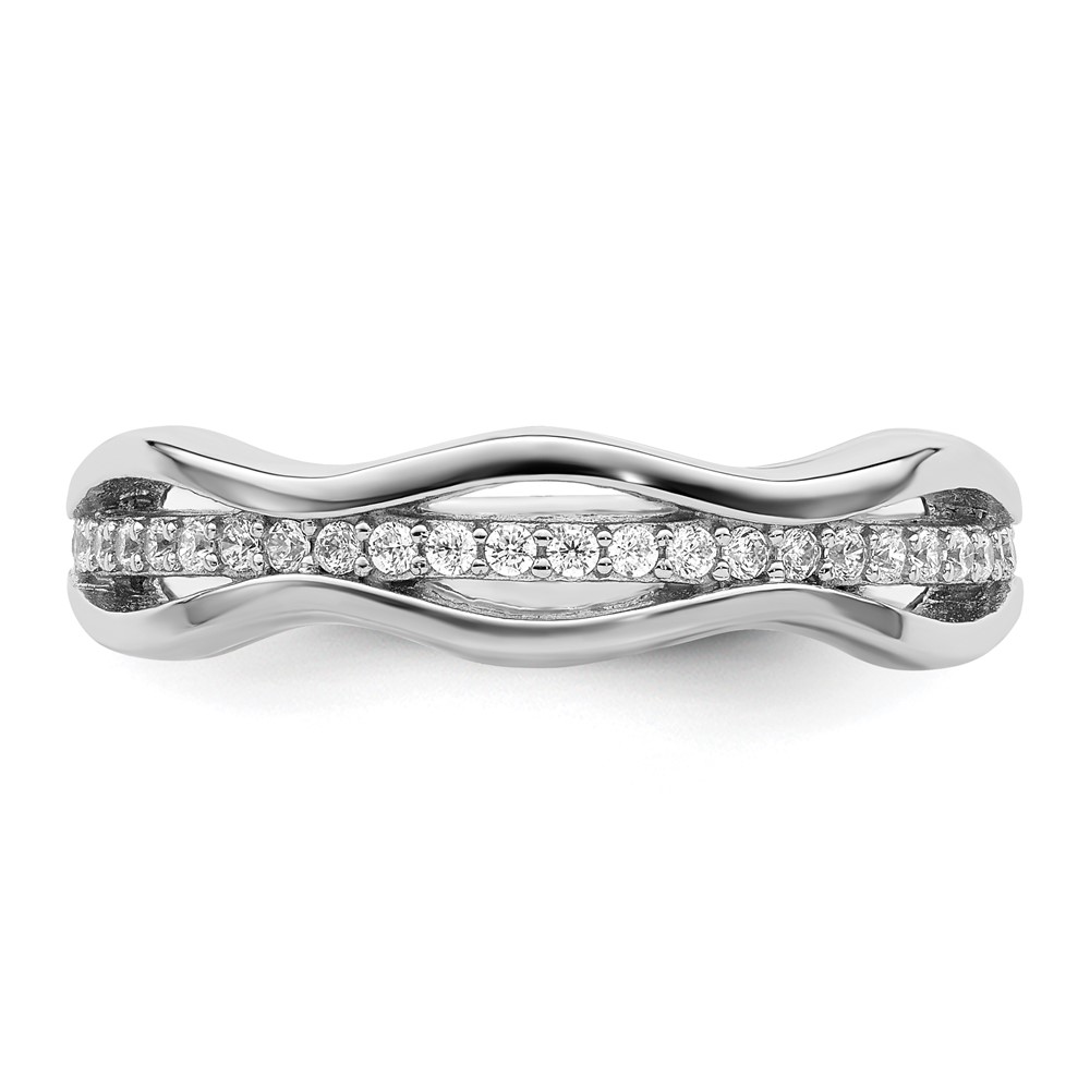 Sterling Silver Rhodium-plated CZ Wavy Ring (QR7269-6)