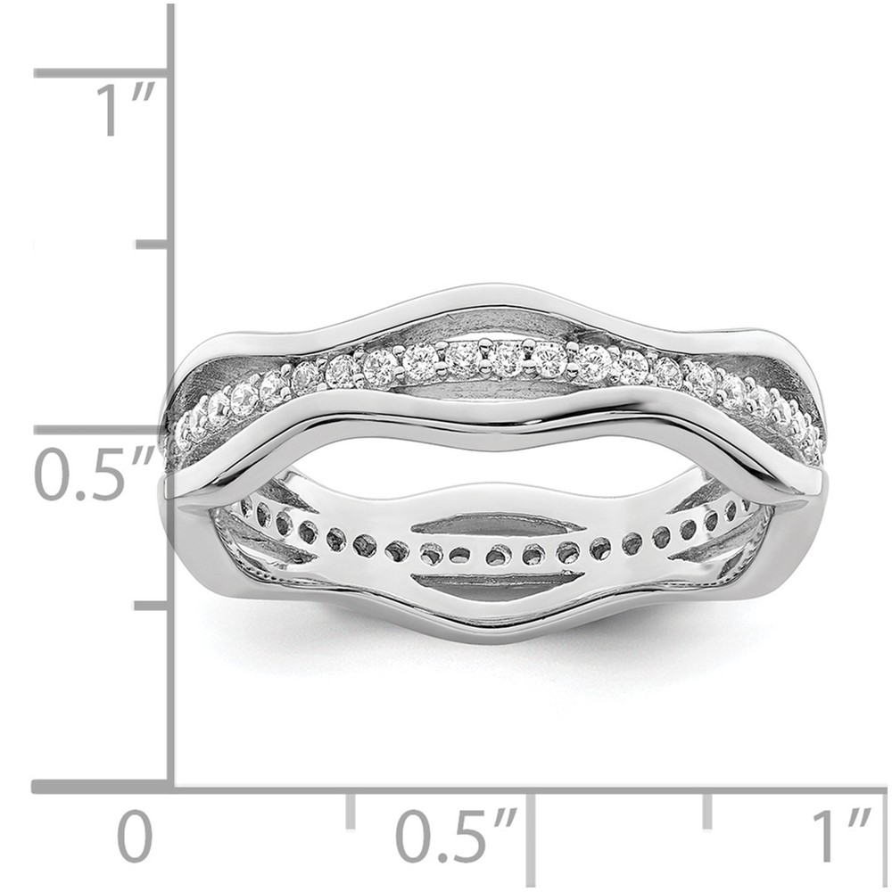 Sterling Silver Rhodium-plated CZ Wavy Ring (QR7269-6)