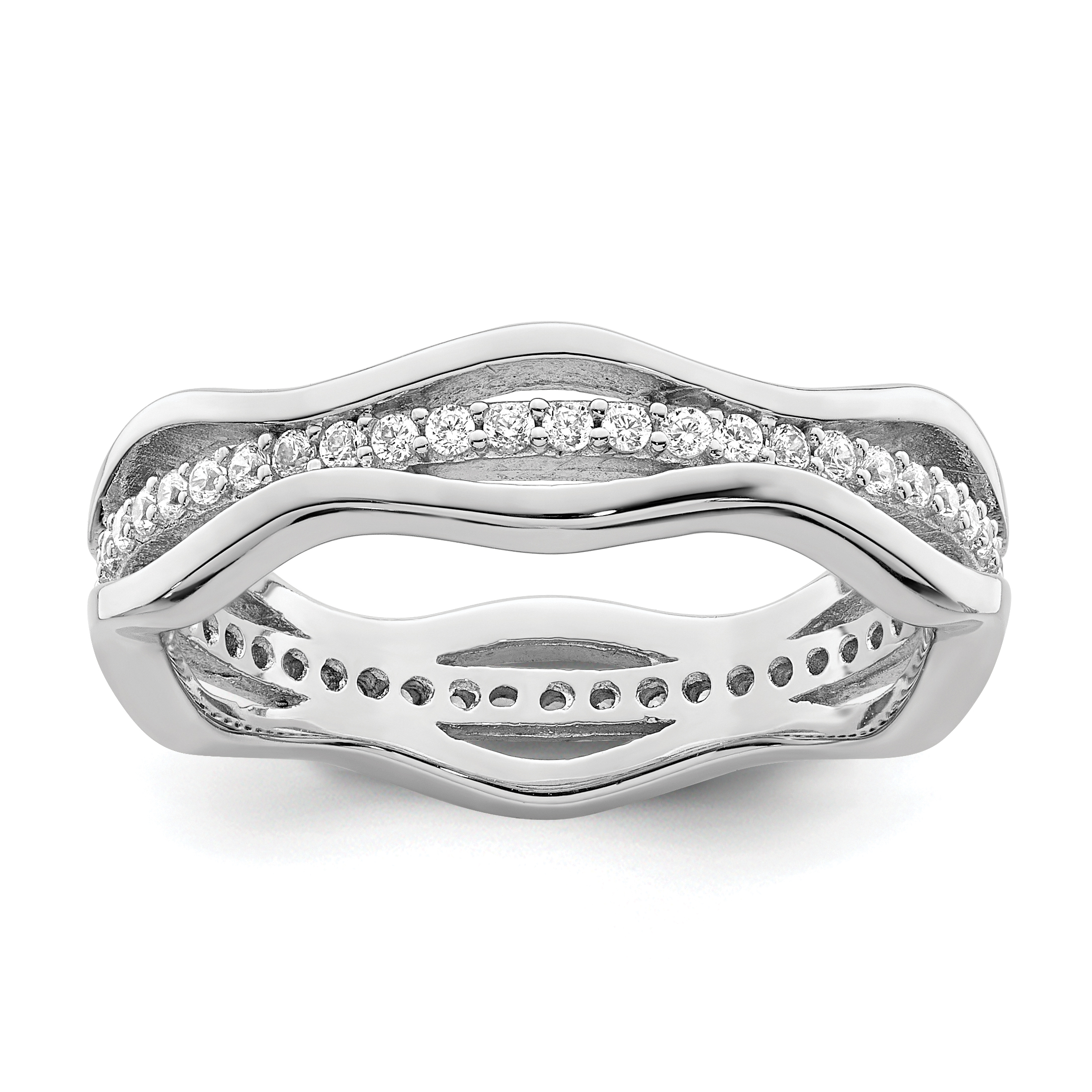 Sterling Silver Rhodium-plated CZ Wavy Ring (QR7269-6)