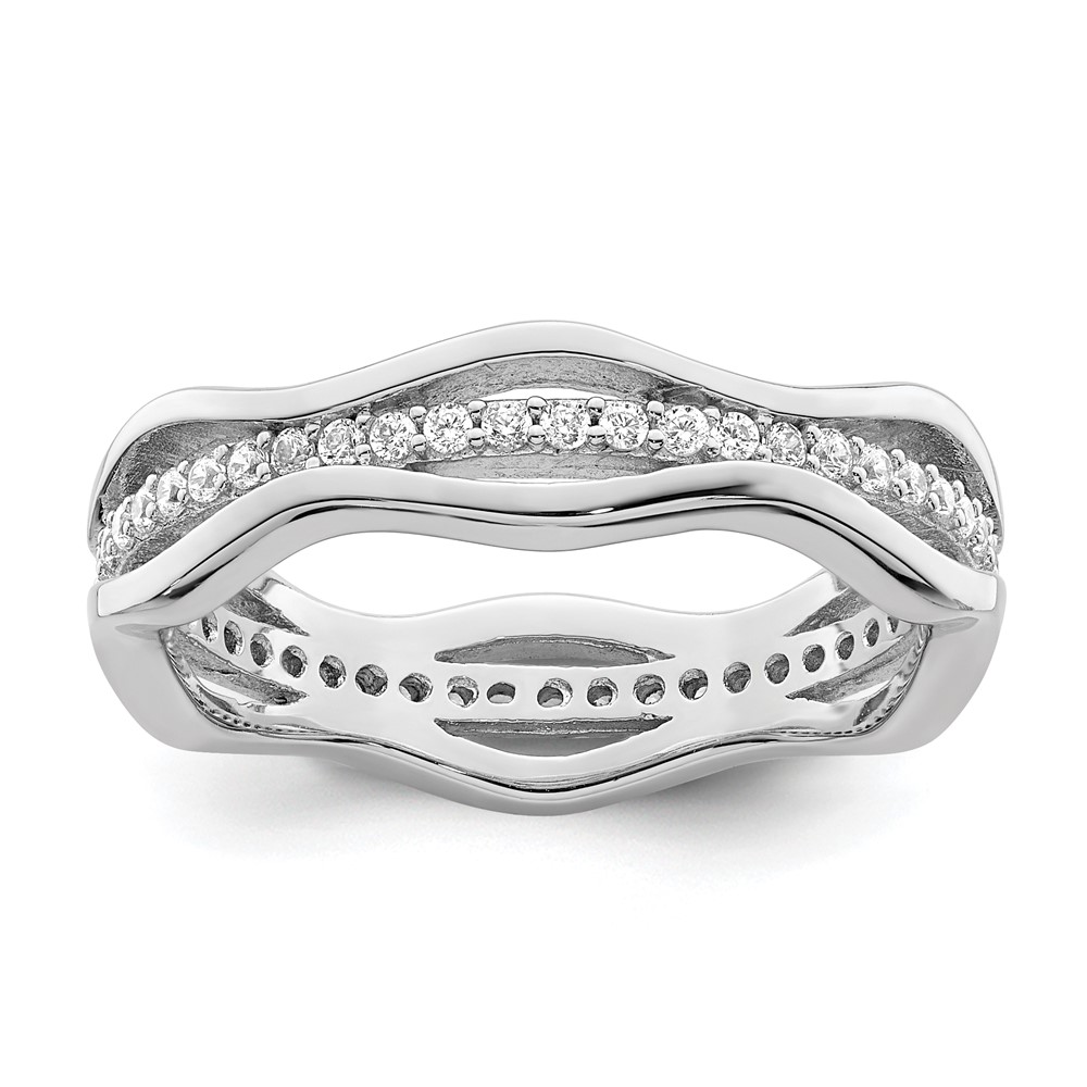 Sterling Silver Rhodium-plated CZ Wavy Ring (QR7269-6)