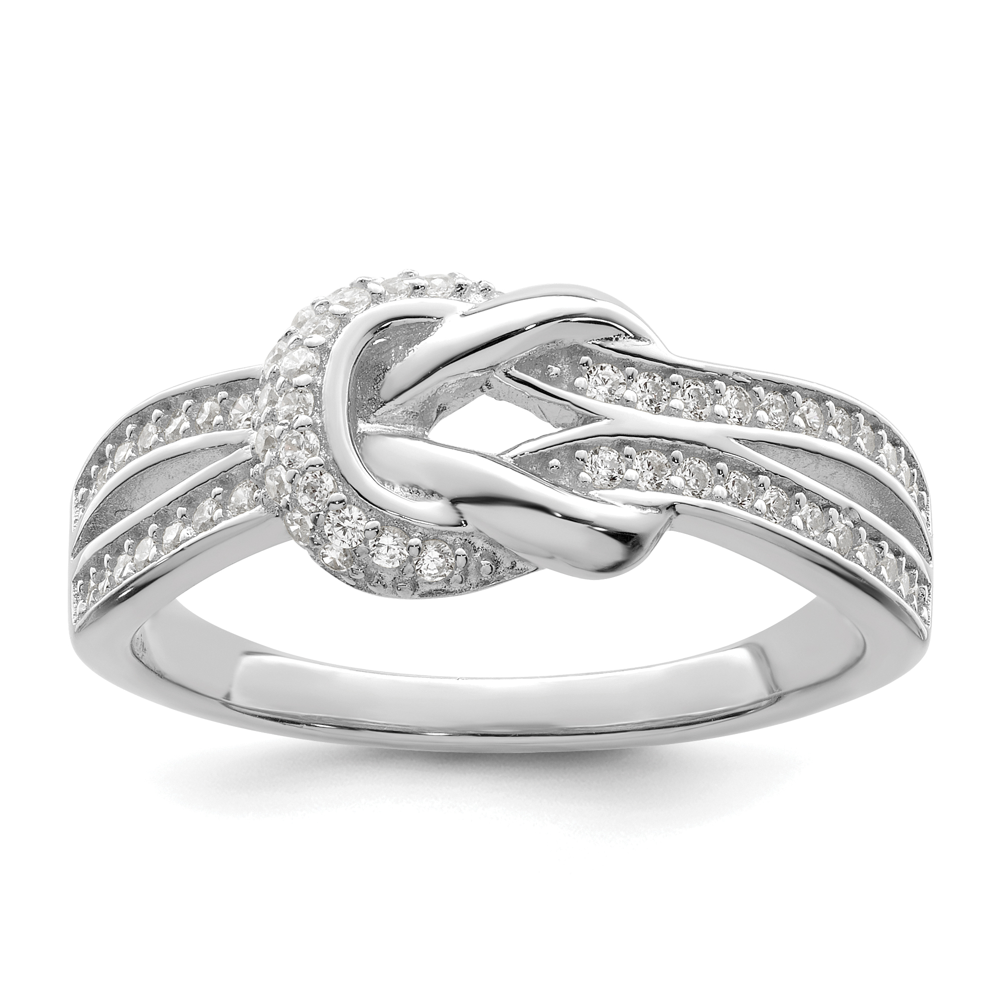 Sterling Silver Polished Rhodium-plated CZ Knot Ring (QR7270-6)