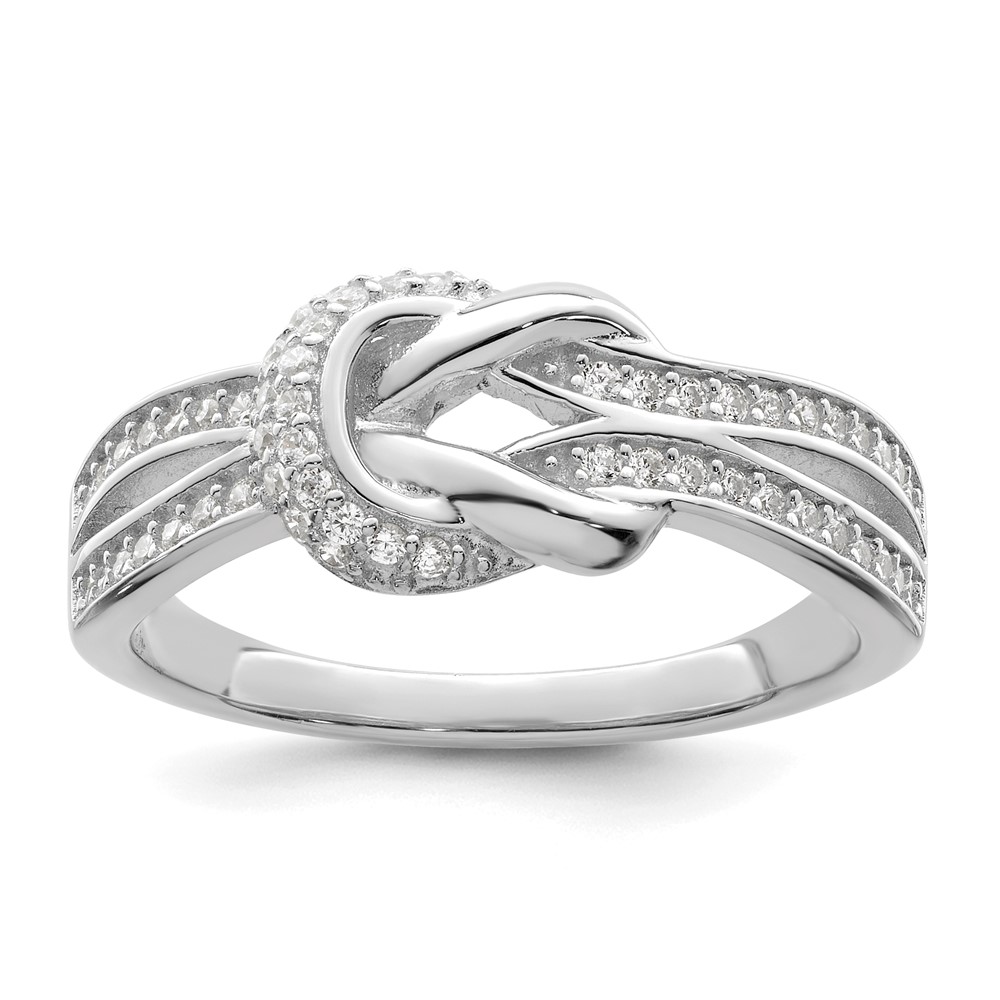 Sterling Silver Polished Rhodium-plated CZ Knot Ring (QR7270-6)